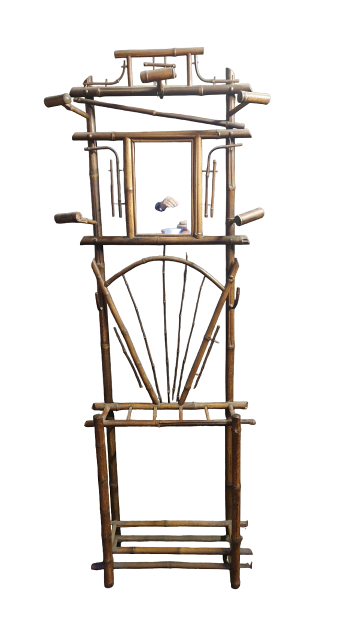Bamboo coat rack with late nineteenth mirror