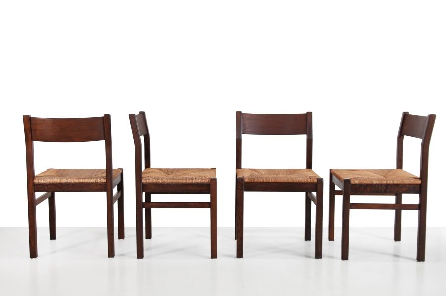 Suite of six Wenge wooden dining chairs
