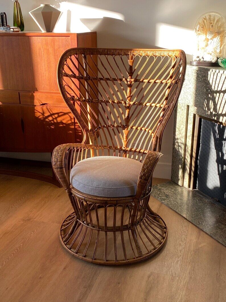 Conte armchair by Biancamano in rattan by Gio Ponti and Lio Carminati, Italy 1960s