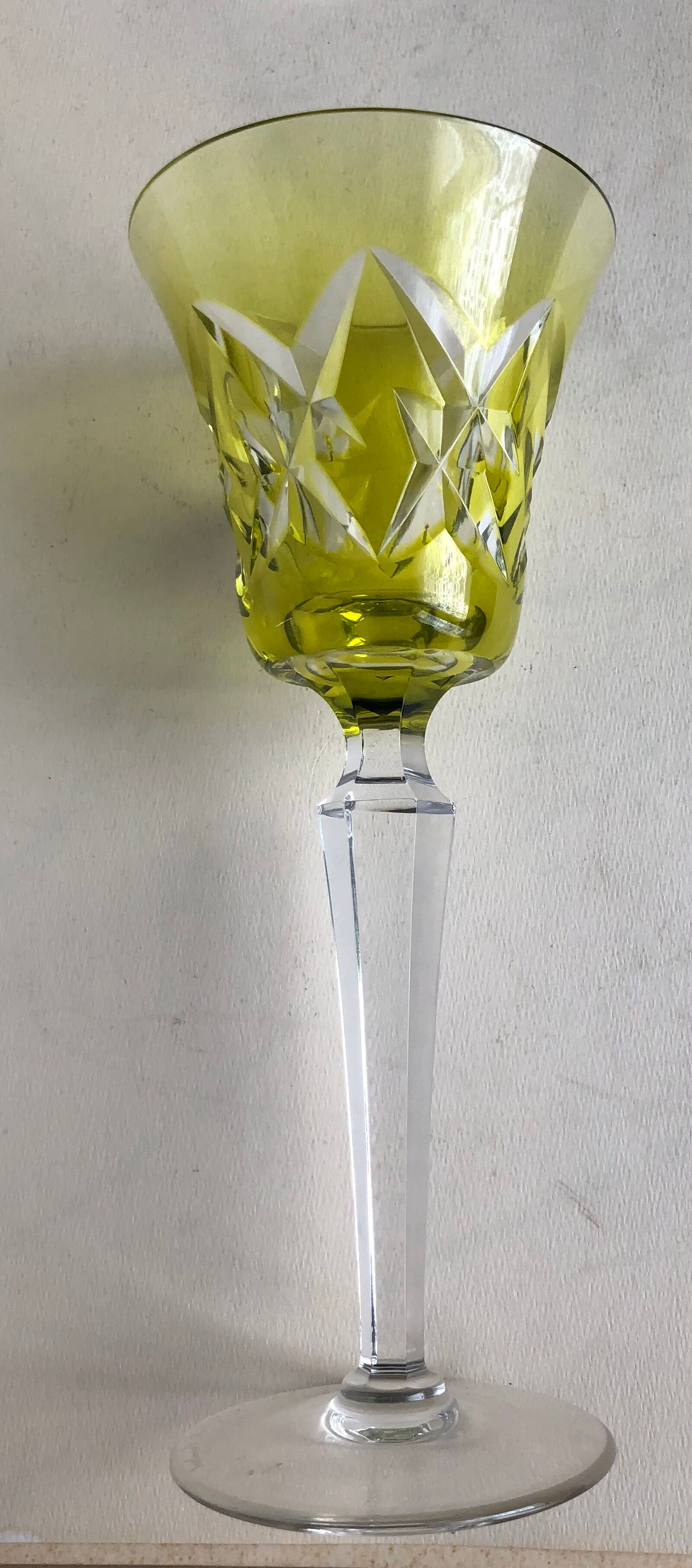 Set of six Val Saint Lambert crystal wine glasses