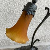 2 lampes en bronze avec abat-jours en tulipes