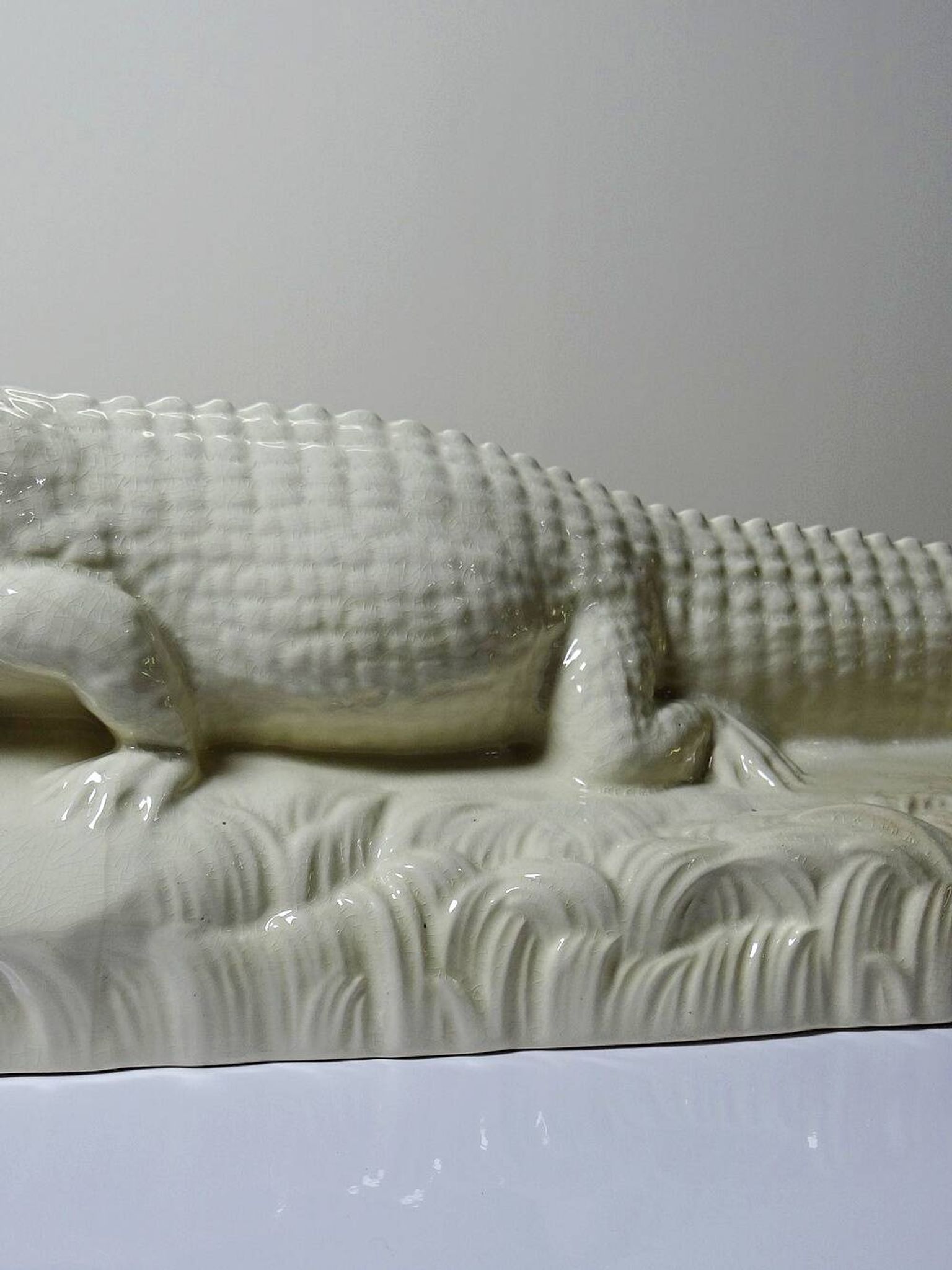 Large ancient crocodile Sarreguemines pottery Art Deco 1930s