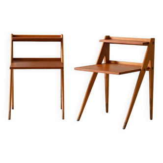 Paire de tables de chevet scandinaves en teck avec étagères des années 1960