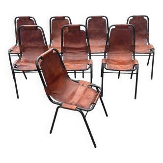 8 "Les Arcs" chairs by Charlotte Perriand - Vintage hotel branding