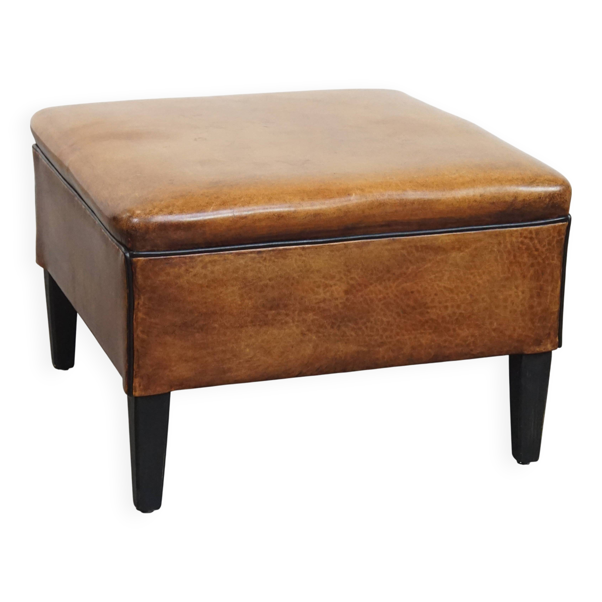 Square Sheepskin Leather Ottoman