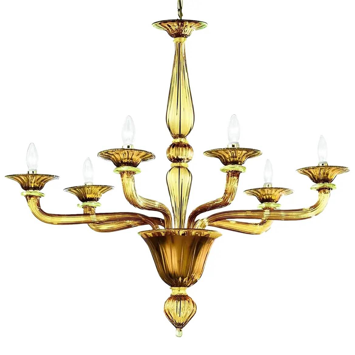 Handcrafted Contemporary Amber Murano Glass Linear Rigadin Chandelier