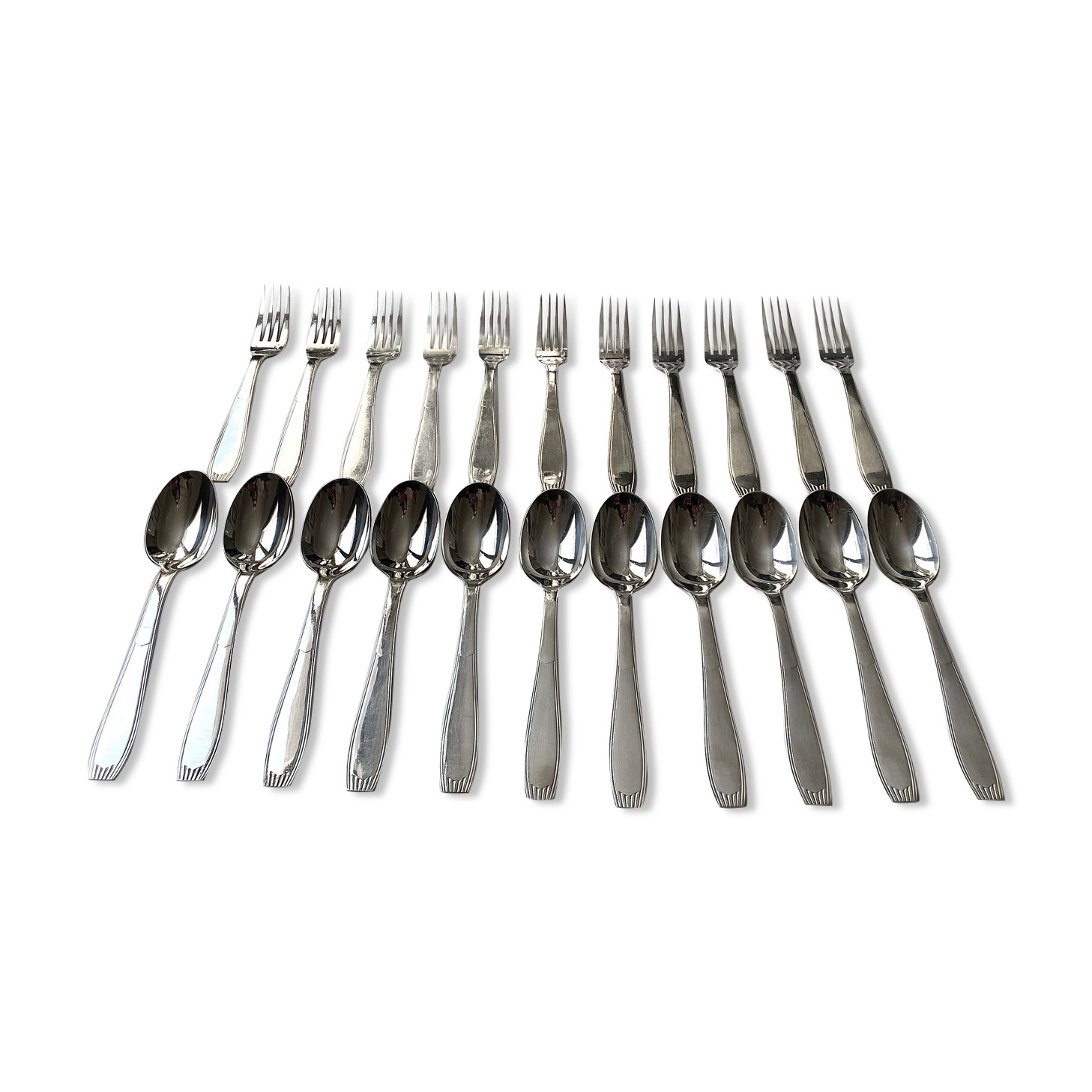 Christofle cutlery set - 11 fourchettes de table et 11 cuillères à soupe - Art déco - Métal argenté