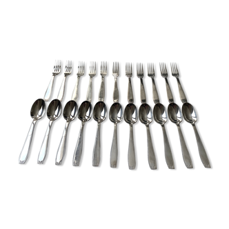 Christofle cutlery set - 11 fourchettes de table et 11 cuillères à soupe - Art déco - Métal argenté