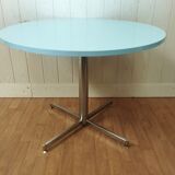 Vintage round table chrome and formica blue
