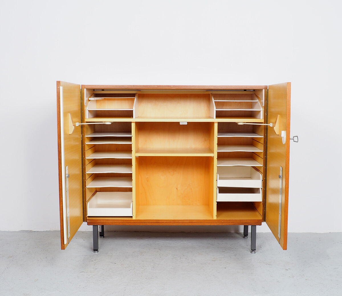 Vintage teak desk in cabinet, 1960s