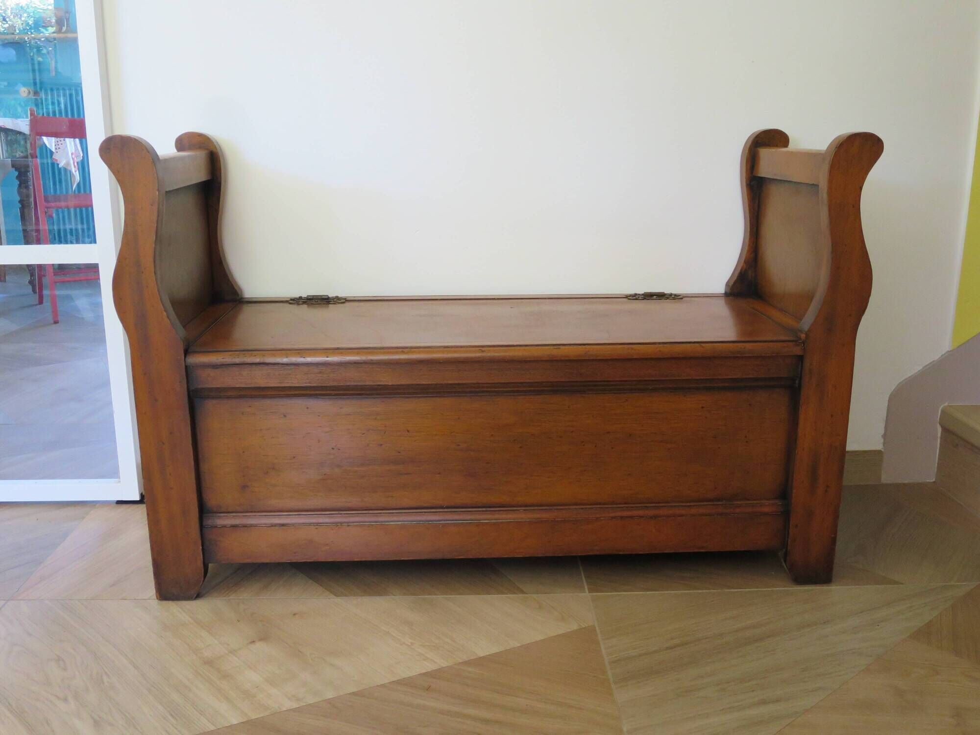 Rare entrance bench - Old chest bench - toy chest - oak color