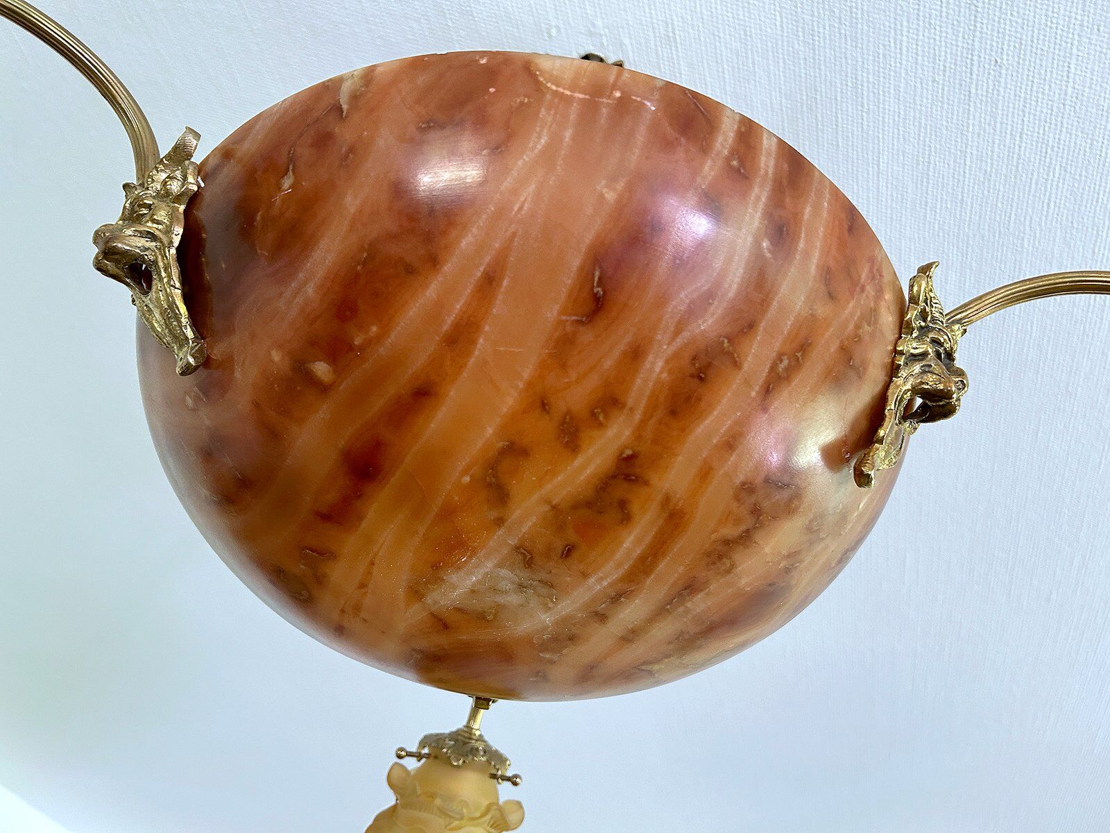 Art Deco pendant light in alabaster marble and bronze,1920s