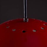 Italian, Hemispherical Red Aluminum Pendant with Round Holes on Top, 1970s