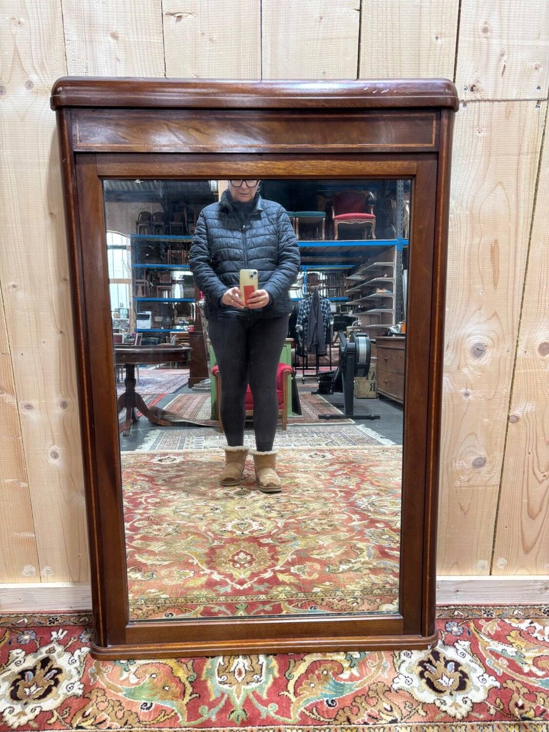 Wooden fireplace mirror