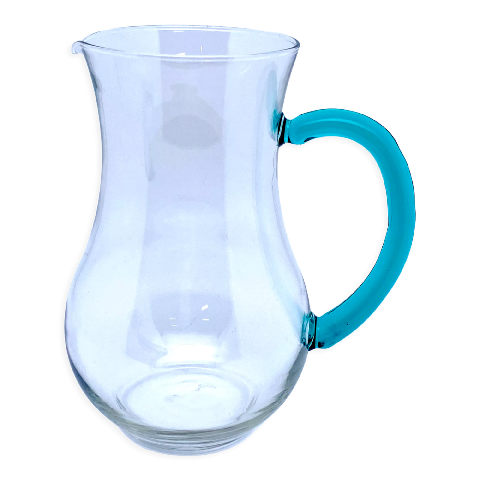 Transparent glass decanter and green handle