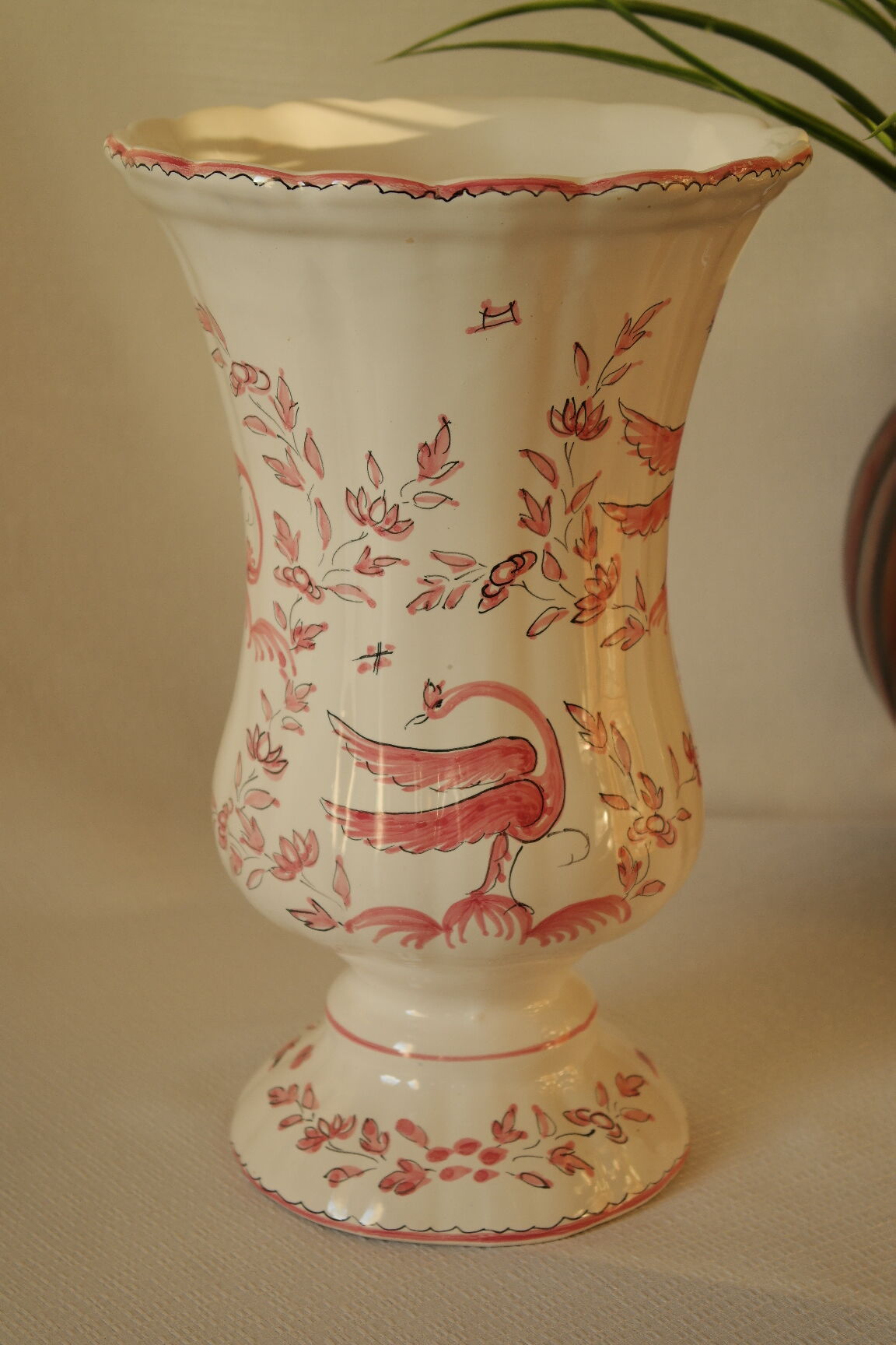 Vase Moustiers faience decoration hand birds signed