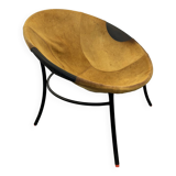 Italian Tan Suede and Black Leather Saucer Chair