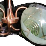 Lustre suspension en cuivre et verre 4 feux, vintage années 50