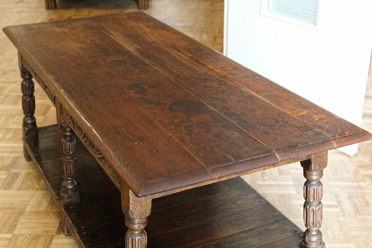 Carved solid oak coffee table