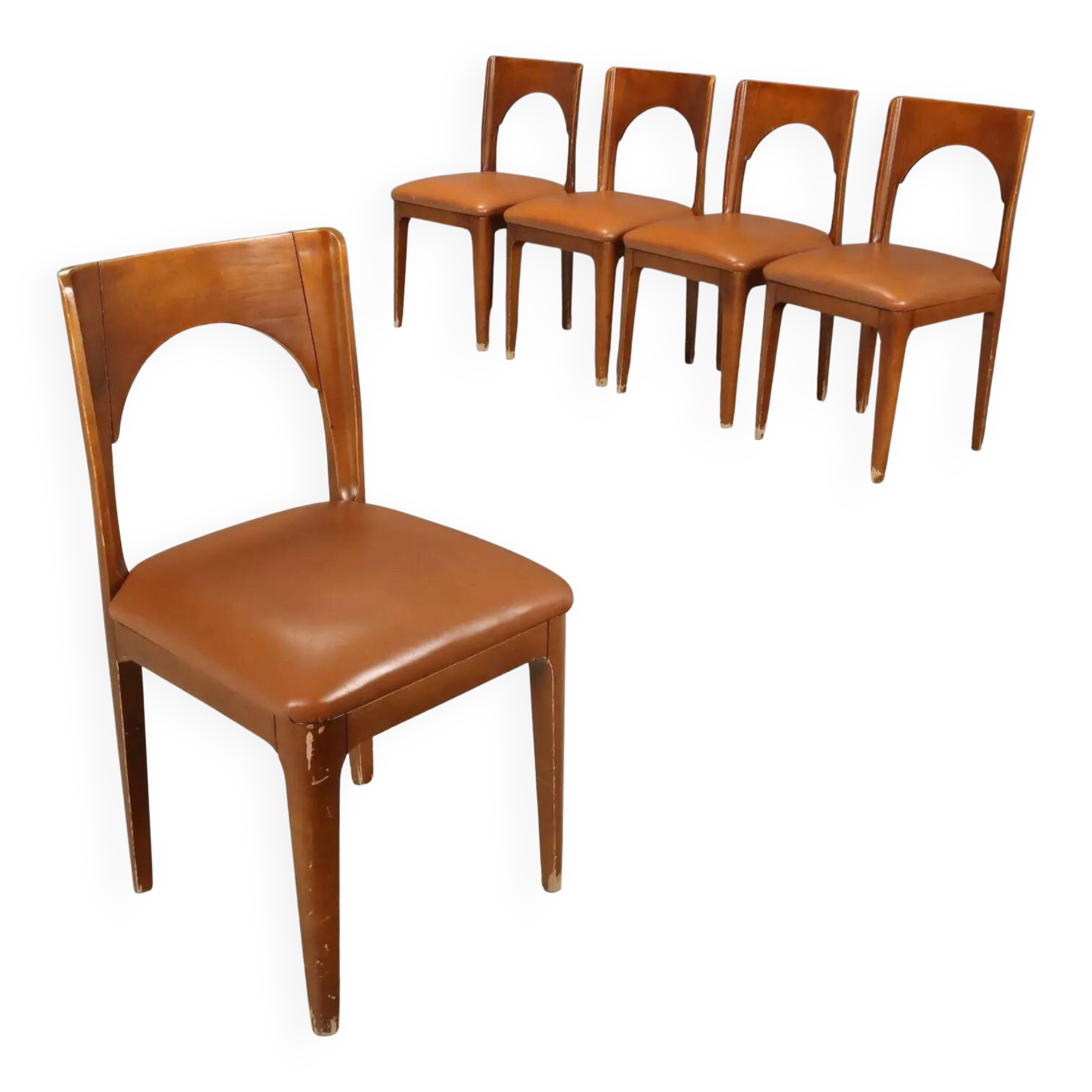 Chaises vintage en hêtre, mousse et similicuir, design, Italie, années 1970-1980