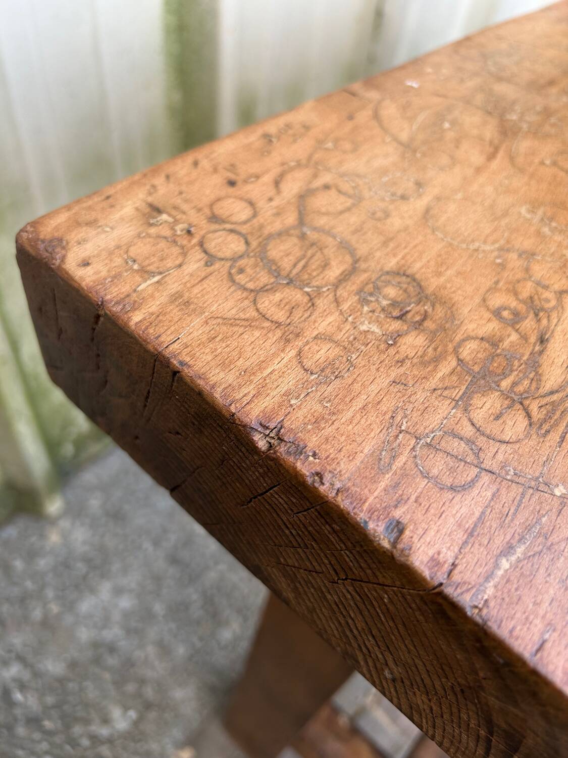 Vintage beech workbench with patina of use