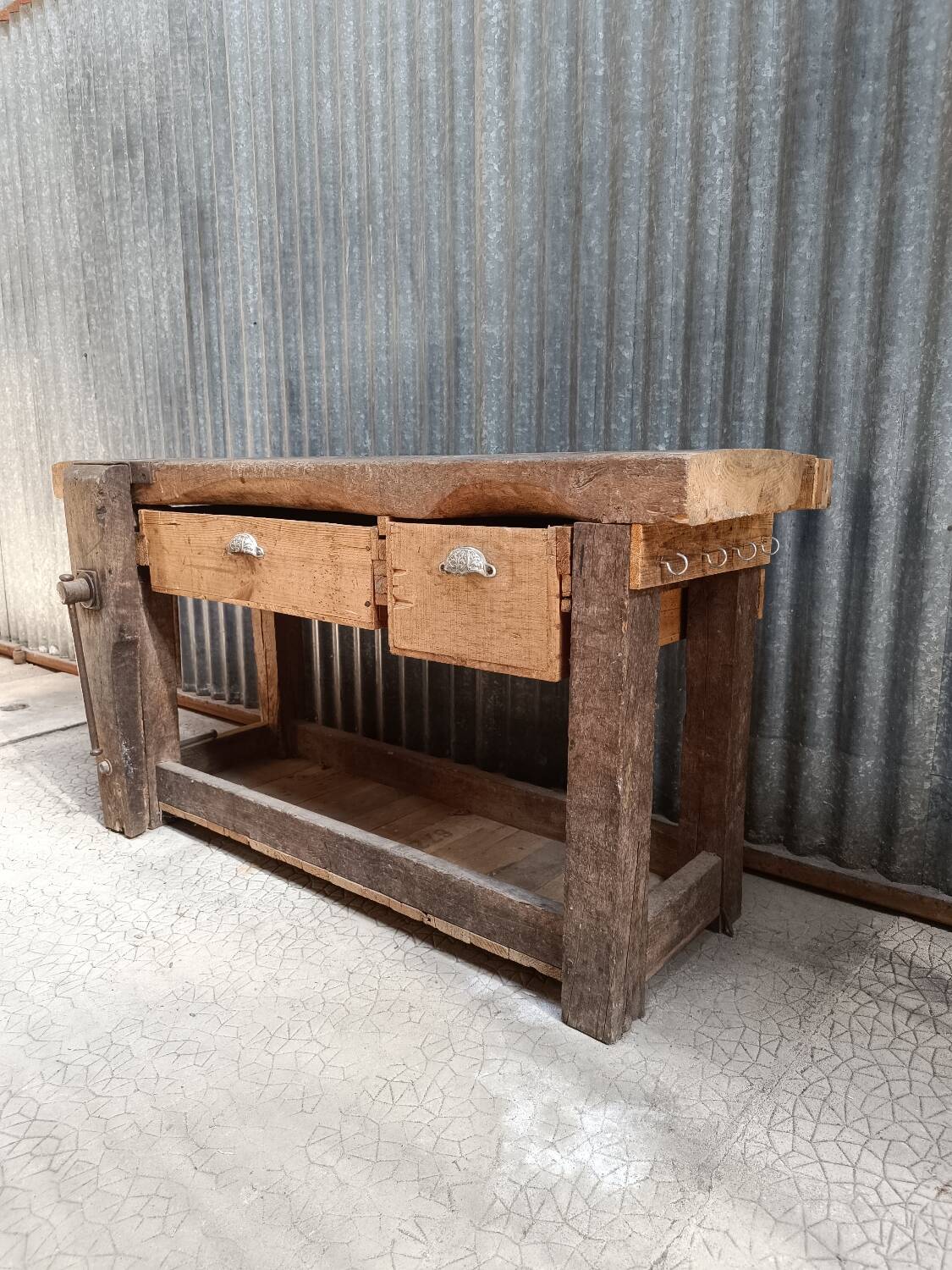 Vintage solid wood carpenter's workbench