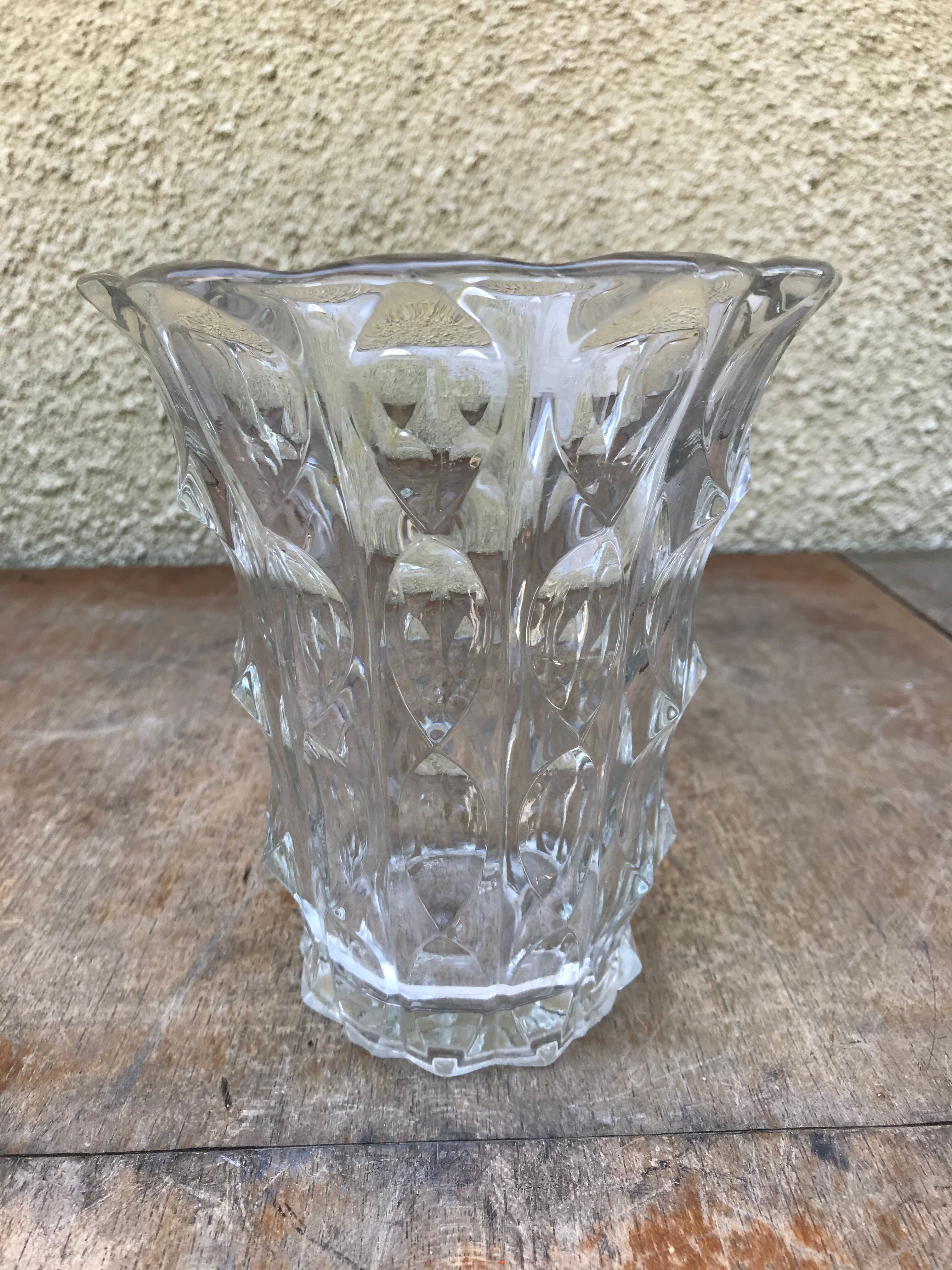 Vase en verre moulé made in Tchécoslovaquie années 70 vintage