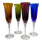 Coloured blown glass champagne flutes