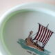 Opaline ashtray, mint color, Viking boat, vintage