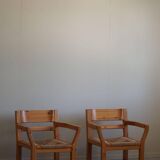 Tage Poulsen, a pair of brutalist chairs in pine and cord, Danish modern style, 1970s.