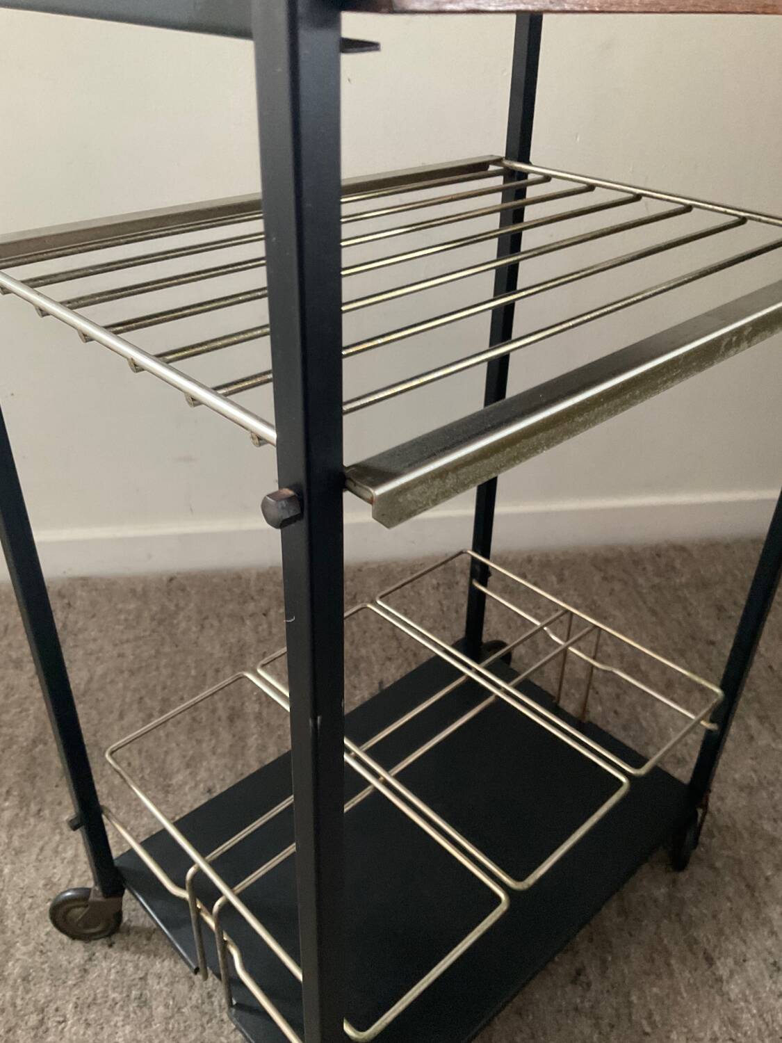 Vintage teak and metal bar trolley