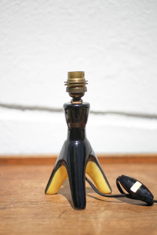 Lampe à poser céramique tripode, lampe de chevet, lampe d'appoint, 50's
