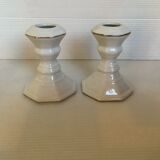 Pair of white octagonal candlesticks