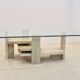 Willy Ballez travertine and cubist glass sculptural coffee table