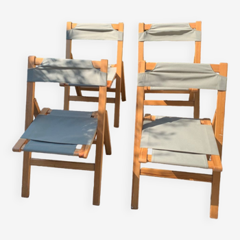Lot de 4 chaises pliables en pin années 60