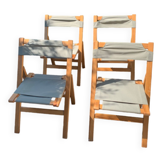 Lot de 4 chaises pliables en pin années 60