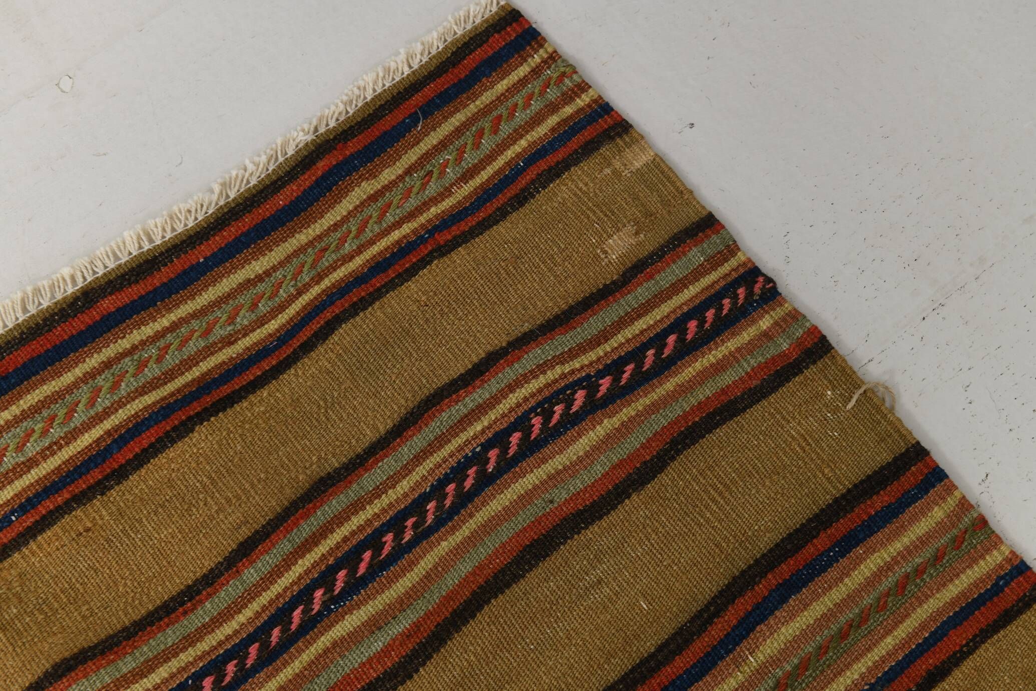 4x7 Bronze & Red Striped Handmade Vintage Kilim Rug, 130x218Cm
