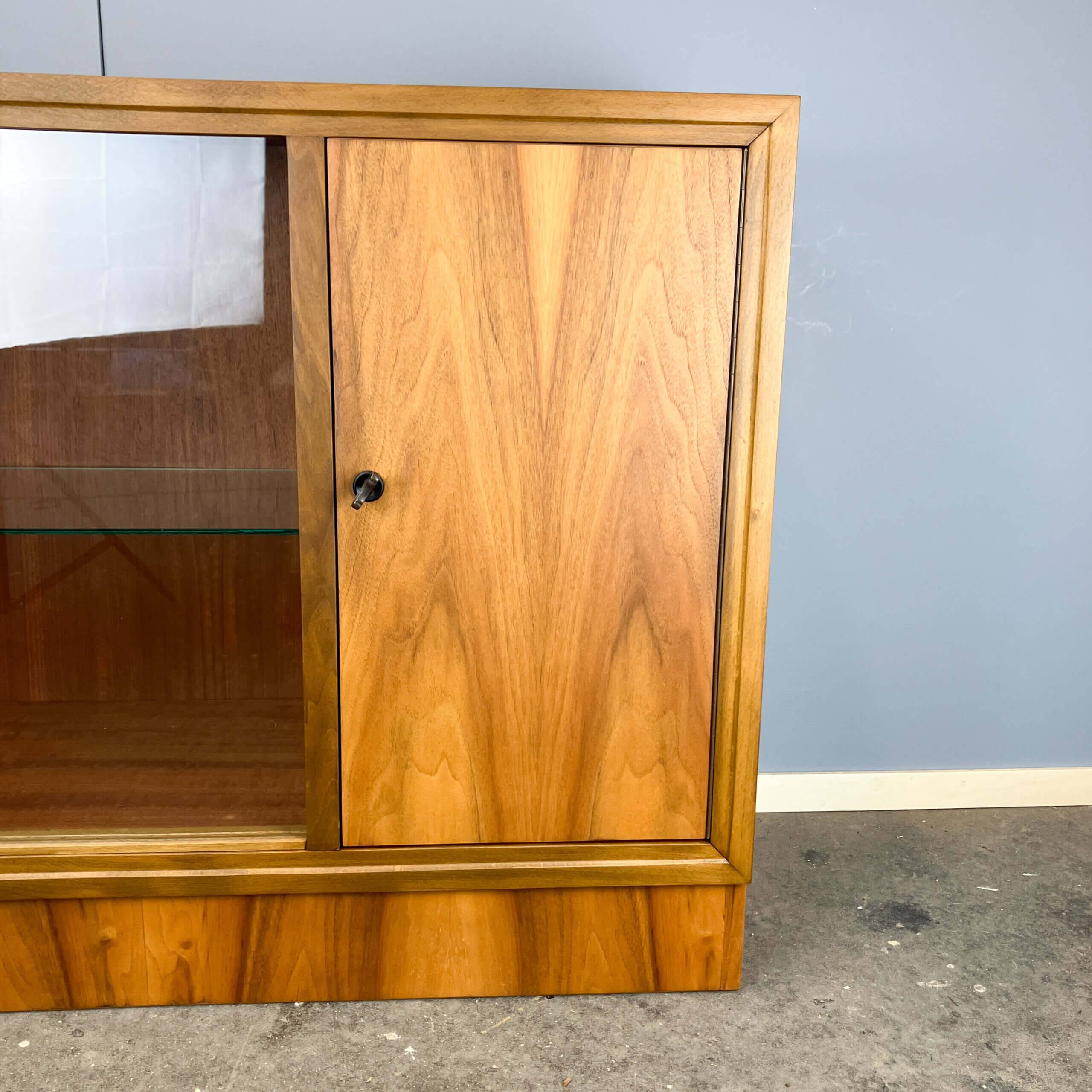 Vintage display cabinet with bar compartment, walnut, 60s