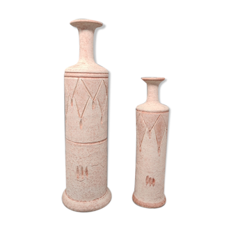 Pair of Vases in Ceramic in Antique Pink Color. Made in Italy