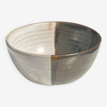 White and glossy brown two-tone ceramic bowl, matt earth