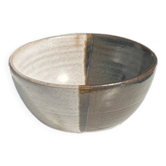 White and glossy brown two-tone ceramic bowl, matt earth