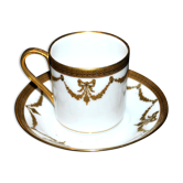 Tasse ancienne en porcelaine de Limoges, décor guirlandes dorées Napoléon III