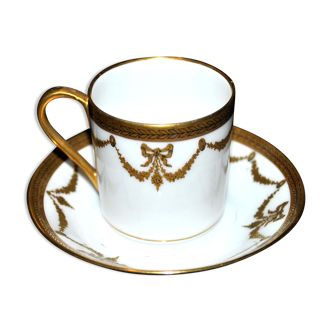 Antique Limoges porcelain cup, decoration gilded garlands Napoleon III