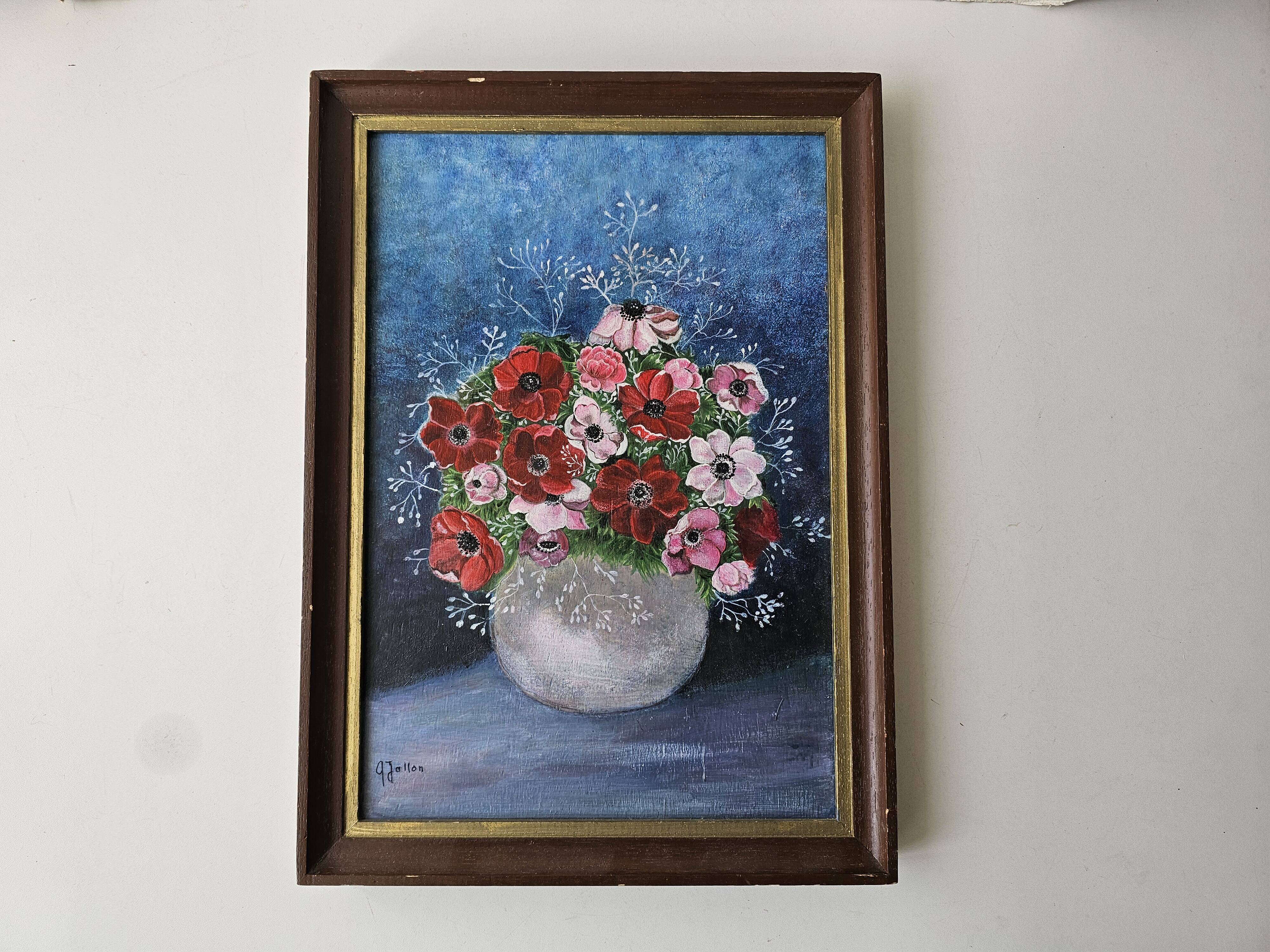 Oil on Panel - Bouquet of Anemone Flowers Signed G Jallon