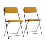 Pair of Eyrel 70s folding chairs in chrome metal and mustard fabric