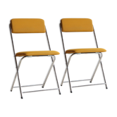 Pair of Eyrel 70s folding chairs in chrome metal and mustard fabric