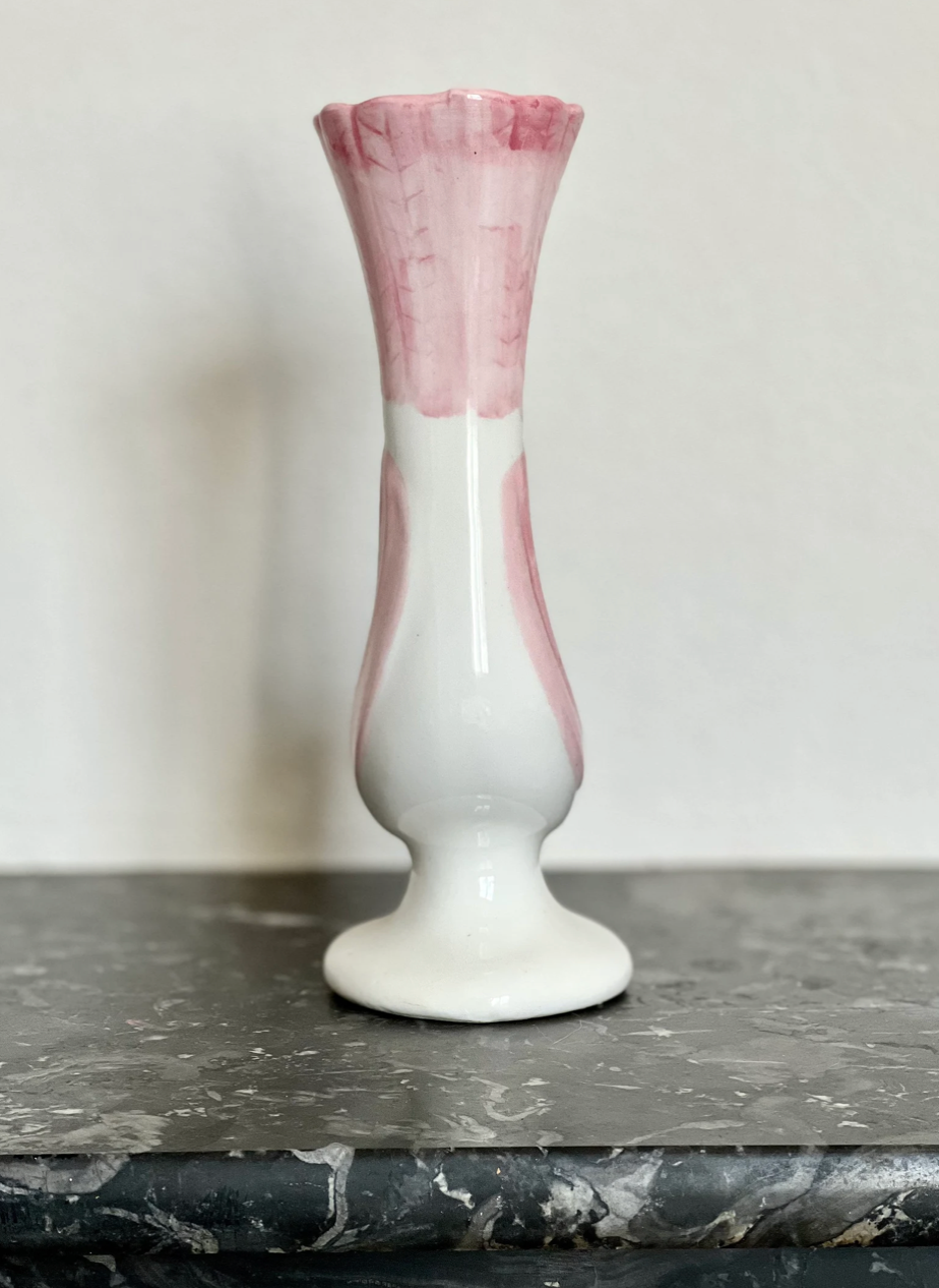 Vintage cone vase in the shape of a pink and white bird