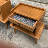 Pair of bedside feet compass solid oak vintage 1950