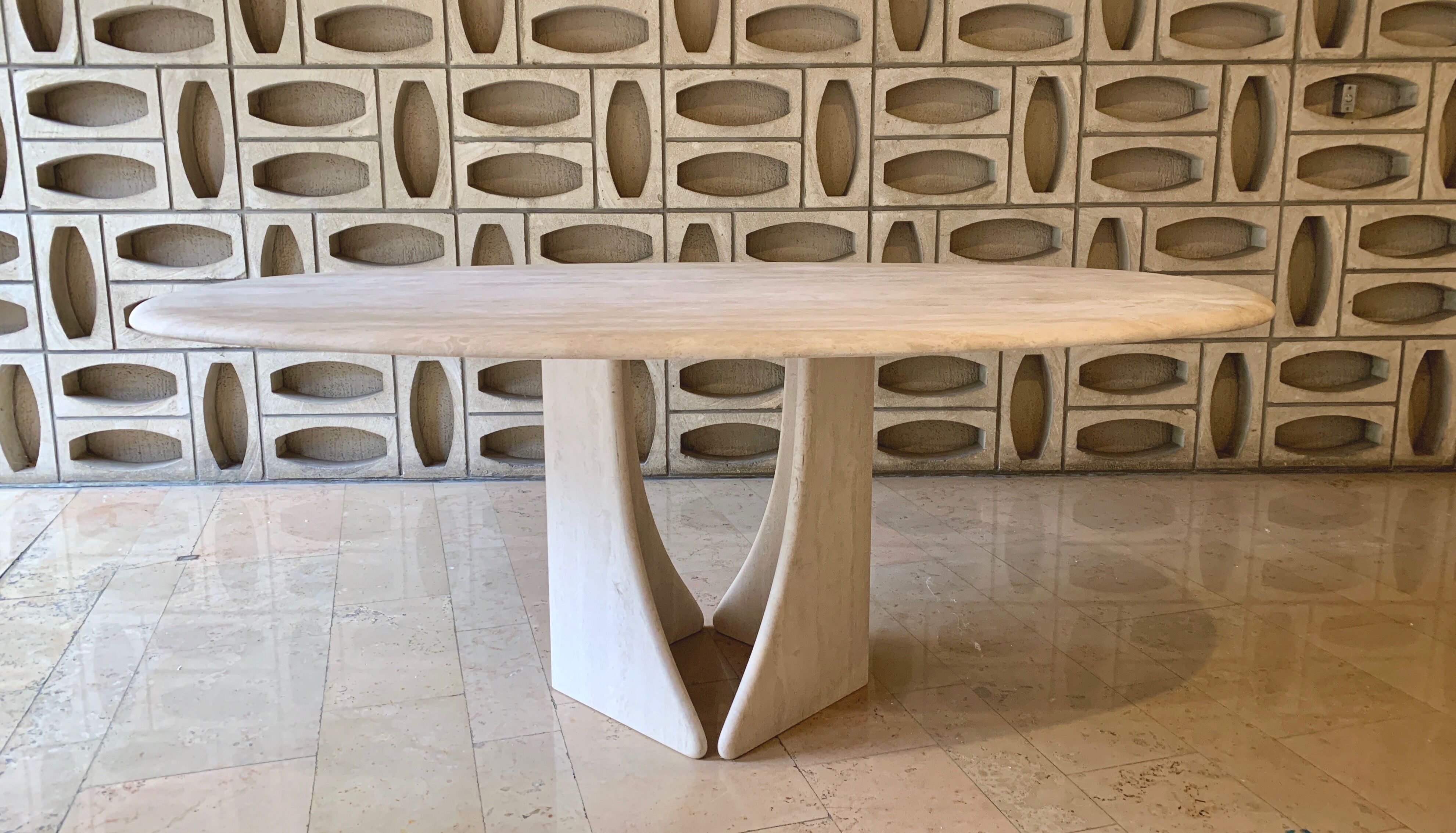 Oblong travertine dining table