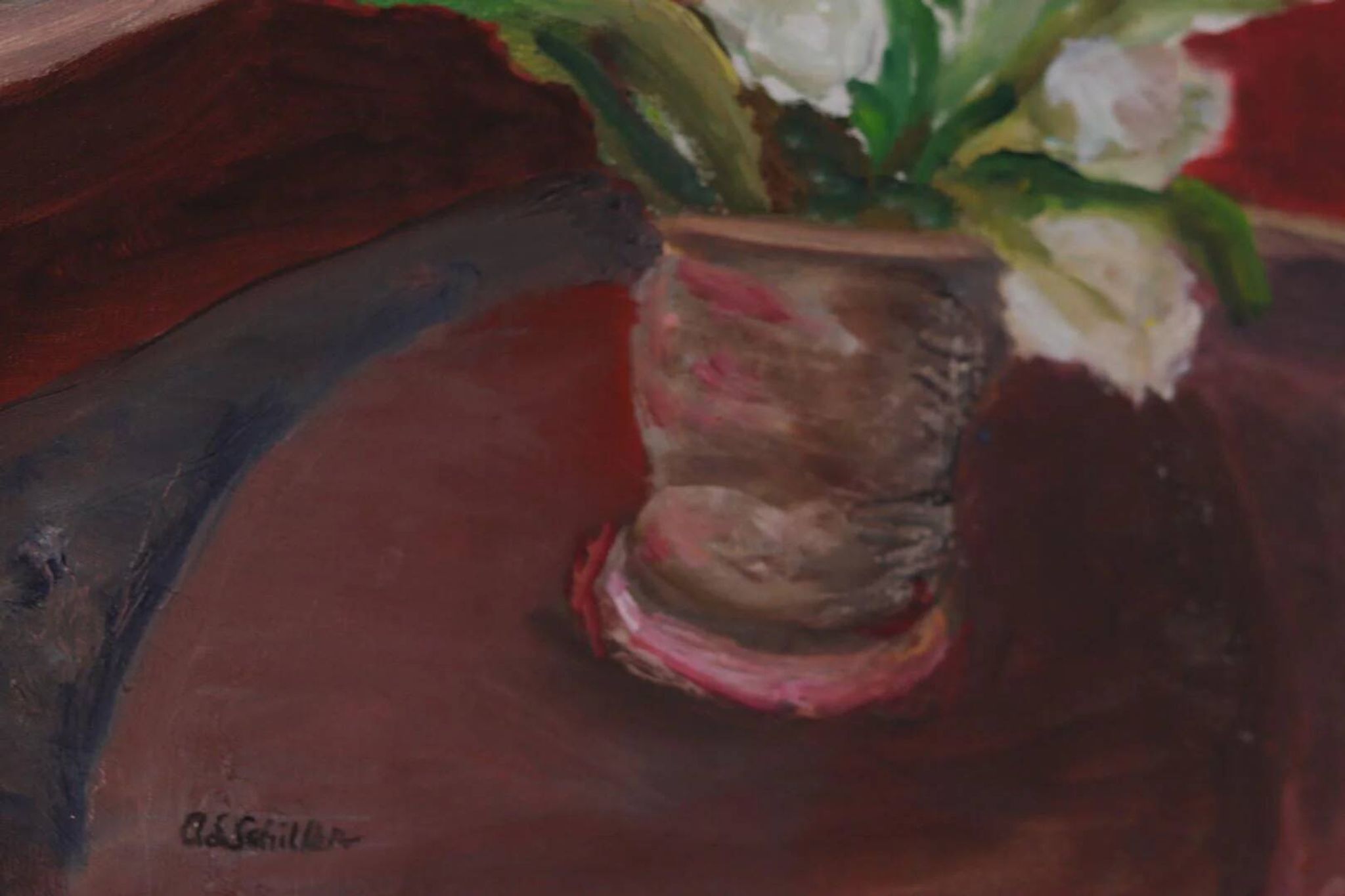 Huile sur toile originale suédoise – « Roses blanches » par Aina Schiller, Arvika